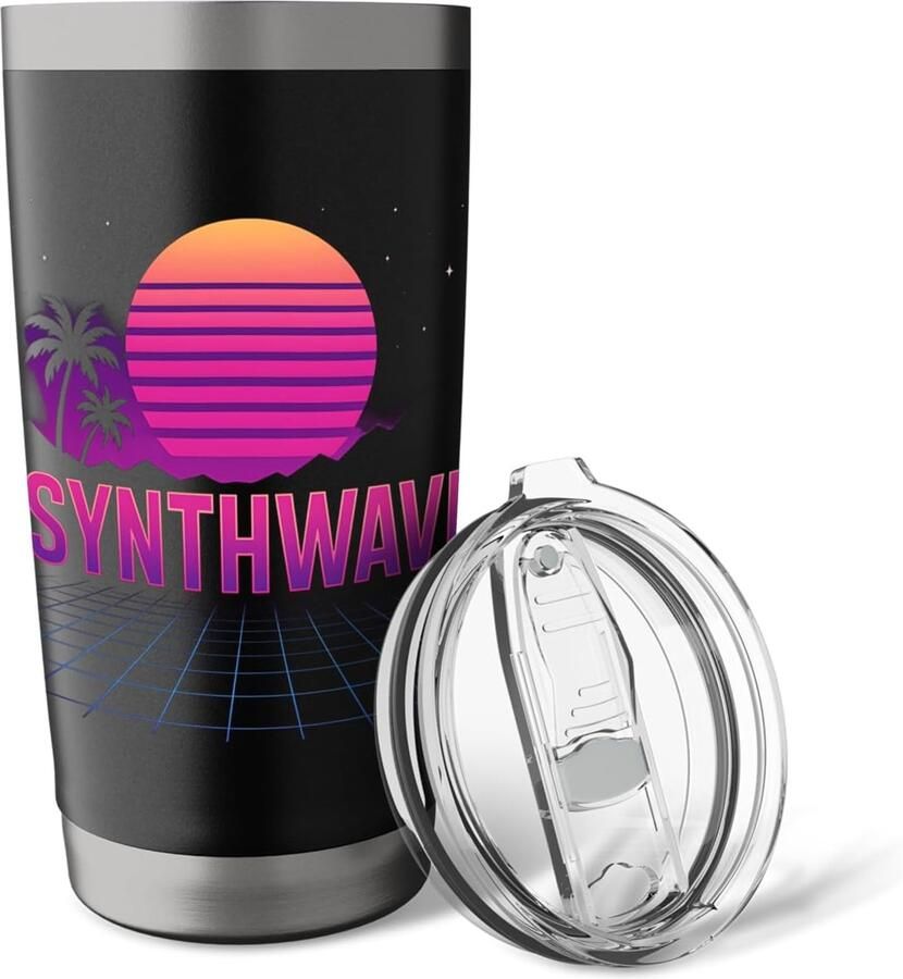 Wand roestvrijstalen thermosbeker Synthwave Sunset Grid Vaporwave