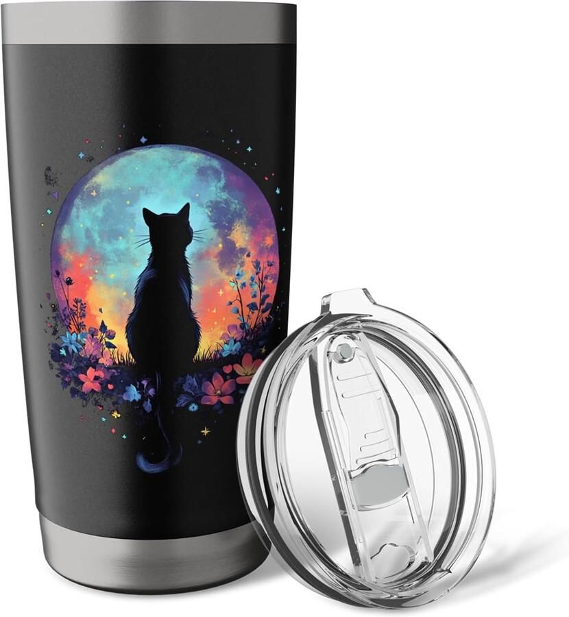 Wand thermosbeker met kat en bloemen