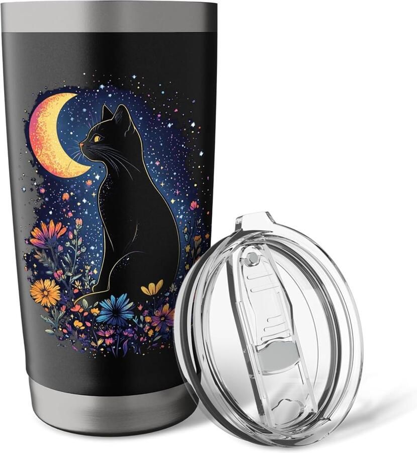 Wand thermosbeker met kat en bloemen