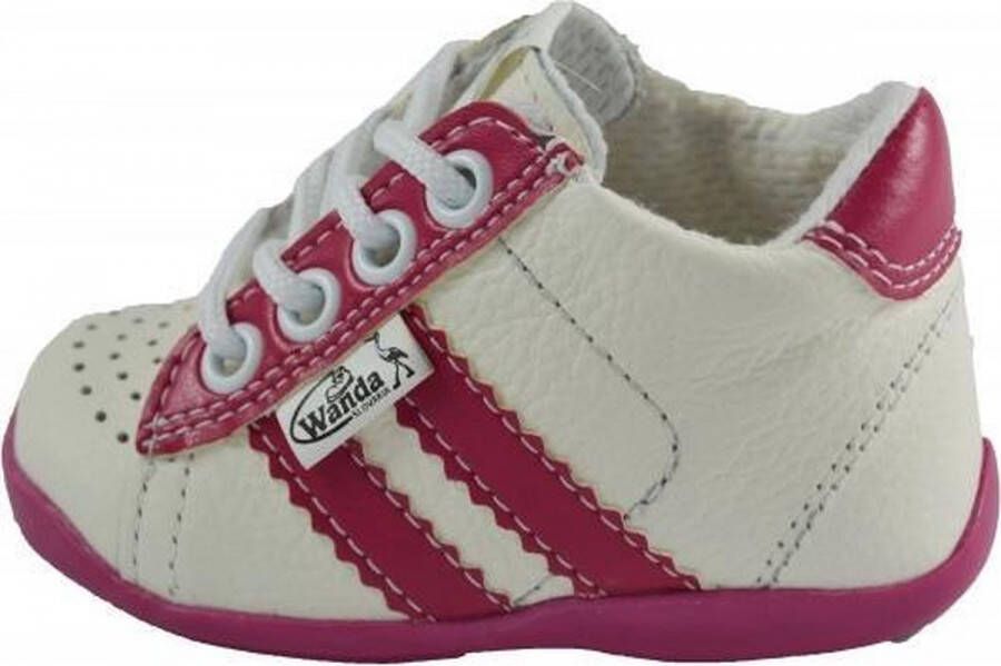 Wanda Leren schoenen wit donker roze fuchsia meisje eerste stapjes babyschoenen flexibel sneakers