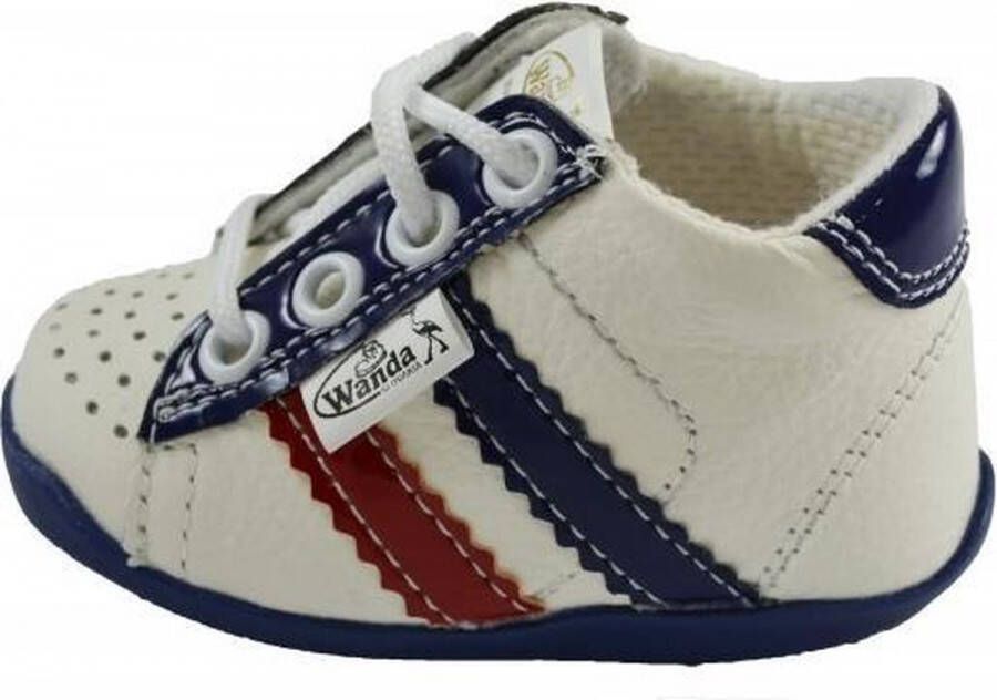 Wanda Leren schoenen wit donkerblauw jongen eerste stapjes babyschoenen flexibel sneakers