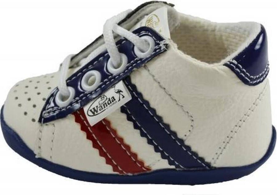 Wanda Leren schoenen wit donkerblauw rood jongen eerste stapjes babyschoenen flexibel sneakers