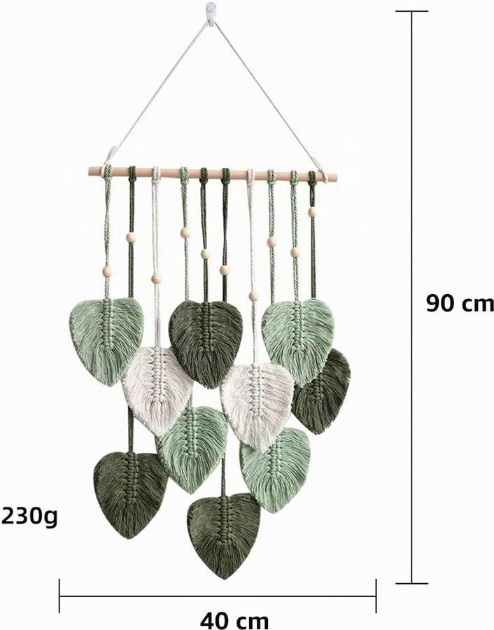 Wanddecoratie Boho stijl met houten kralen en bladeren x