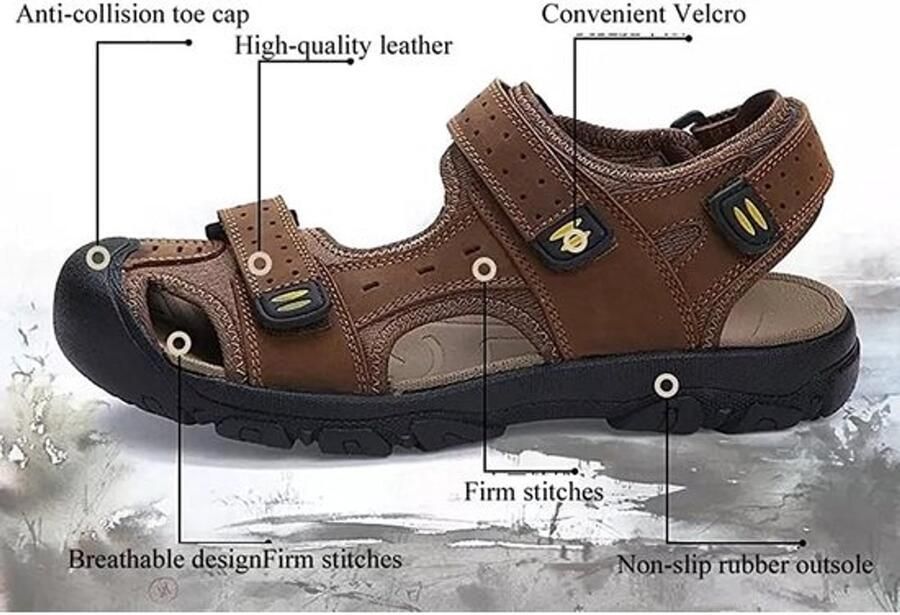 Wandelsandalen verstelbaar casual vissersmodel leer gesloten neus anti-botsing zomer