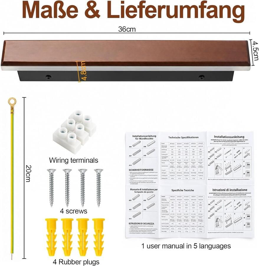 Wandlamp donker hout 10W warm wit Ra>80