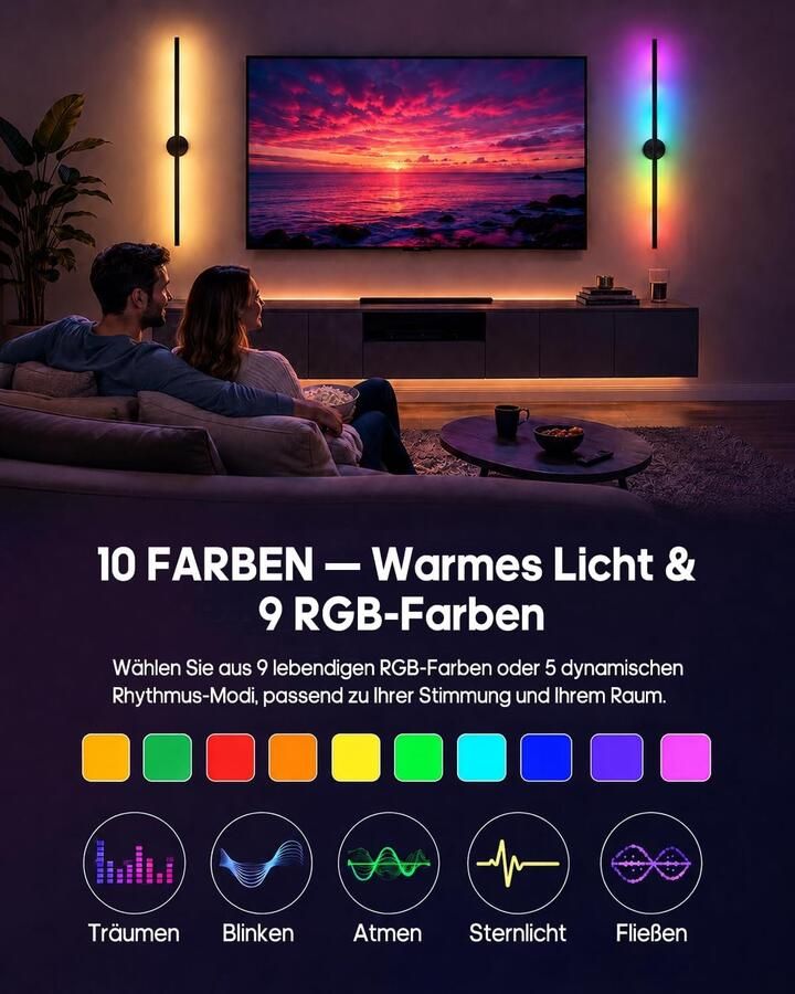 Wandlamp met accu 9 kleuren dimbaar