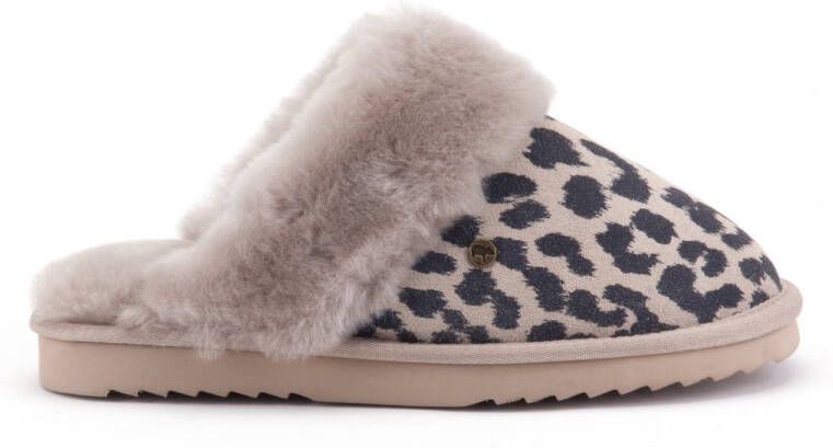 Warmbat Collie Print Panther Dames Sloffen Taupe
