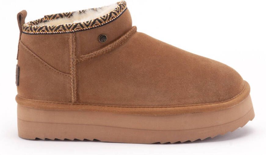 Warmbat Durack Plateau Tape Enkellaarsjes Plat Cognac