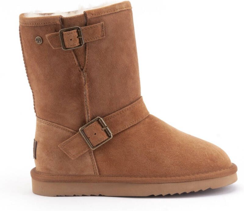 Warmbat Kangaroo Suede DF boot Buckle Dames Laarzen Cognac