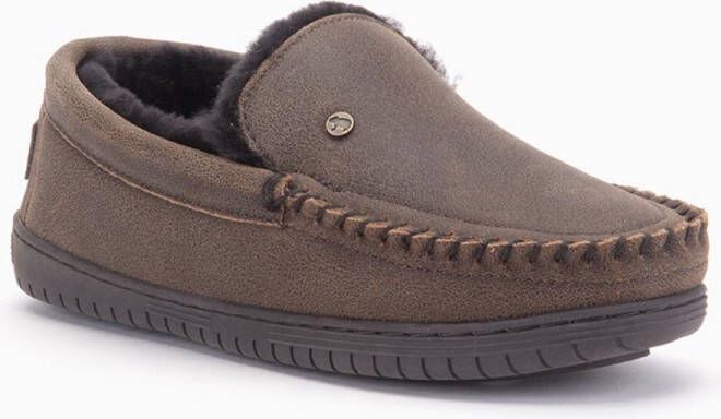 Warmbat Pantoffel Grizzly GRZ4410 Brown Cracked Leather Donkerbruin