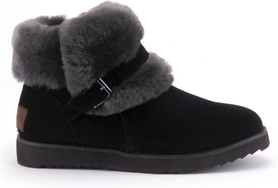 Warmbat Tingha Women Suede Fur Shoe Dames Instappers Zwart