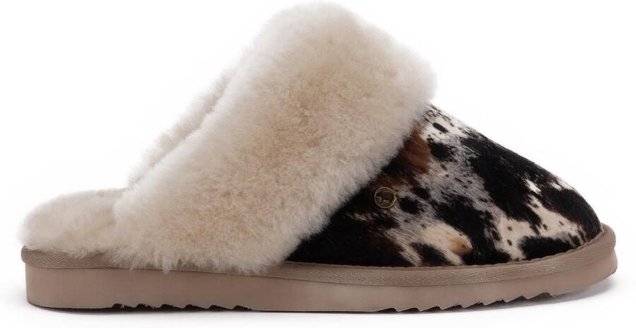 Warmbat Collie Print Hairy Cow Dames Sloffen Zwart