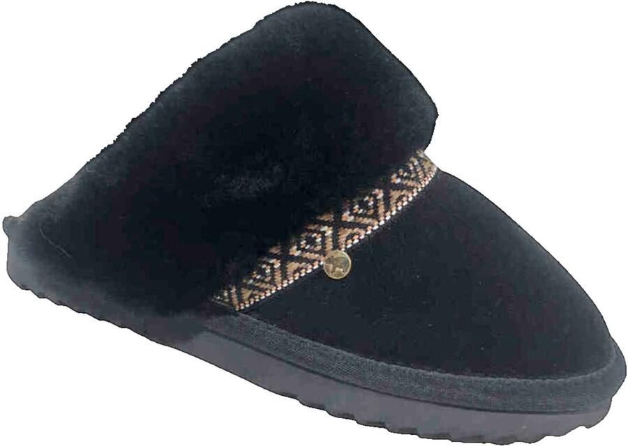 Warmbat Flurry Suede Tape Black Black dames pantoffel (open hiel) zwart