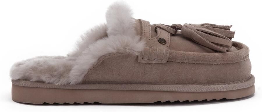 Warmbat Temora Suede tassels Dames Sloffen Taupe