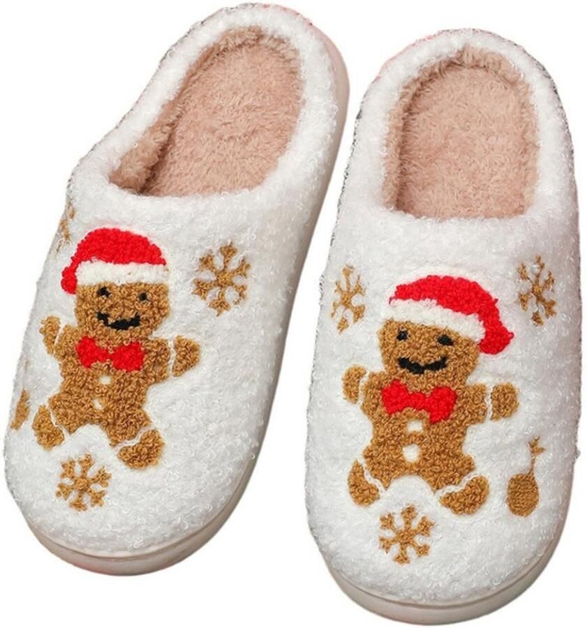 Warme kerstpantoffels Maat L Voetlengte Zachte warme pantoffels Huisschoenen Pantoffels in de vorm van een peperkoek netje Unisex Winterpantoffels voor binnengebruik Schattig & comfortabel Sinterklaas