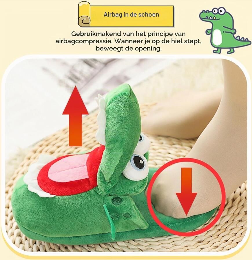 Warme Pantoffels Krokodillenmotief Voor en Pluche Schoenen met Cartoondieren