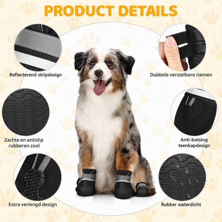 Waterdichte en Antislip Hondenschoenen met Reflecterende Verstelbare en Wasbare Bandjes voor Kleine en Middelgrote Honden