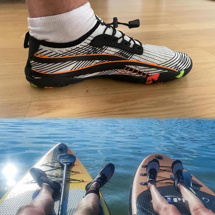 Waterschoenen Strandschoenen Zwemschoenen Aquaschoenen unisexs(934-Oranje Wit 46EU)