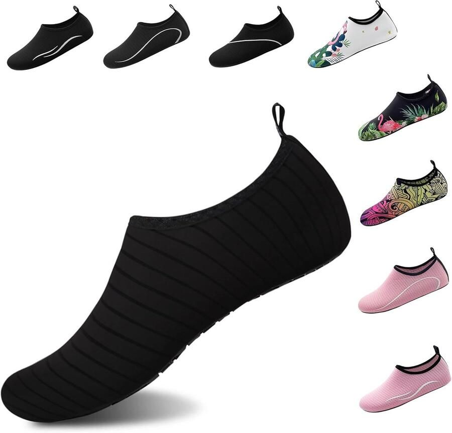 Waterschoenen voor en voor met blote voeten op het