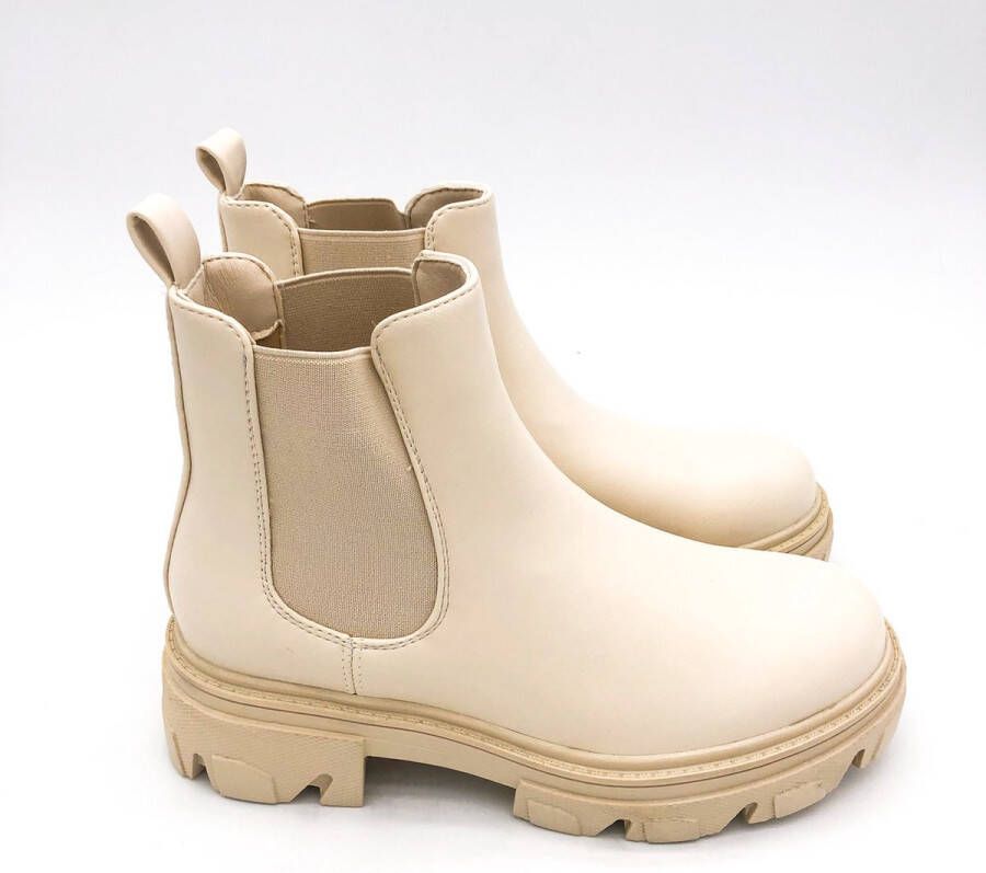 Weloveshoes SmileFavorites® Chelsea boots met Hak Imitatieleer Beige