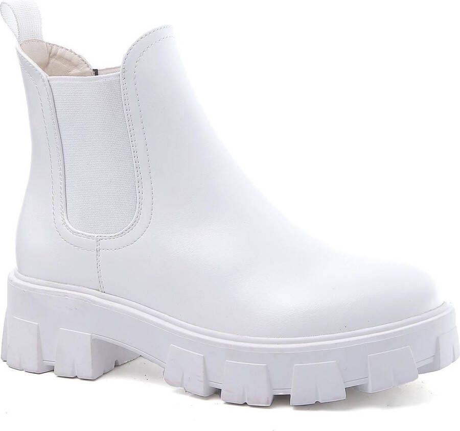 Weloveshoes ® Chelsea boots met Hak Imitatieleer Wit