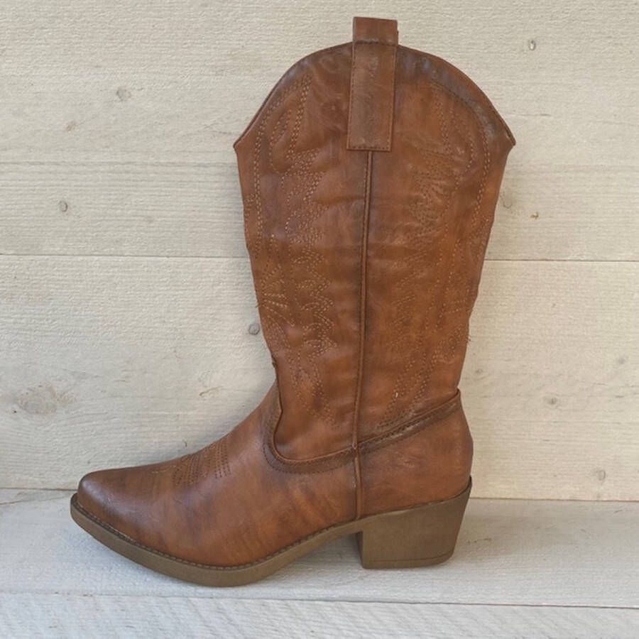 Weloveshoes Dames Cowboylaarzen met Hak Imitatieleer Camel