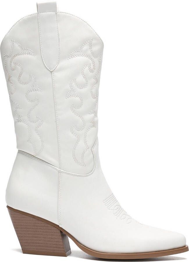 Weloveshoes Cyber Monday Deal Dames Cowboylaarzen met Hak Imitatieleer Wit