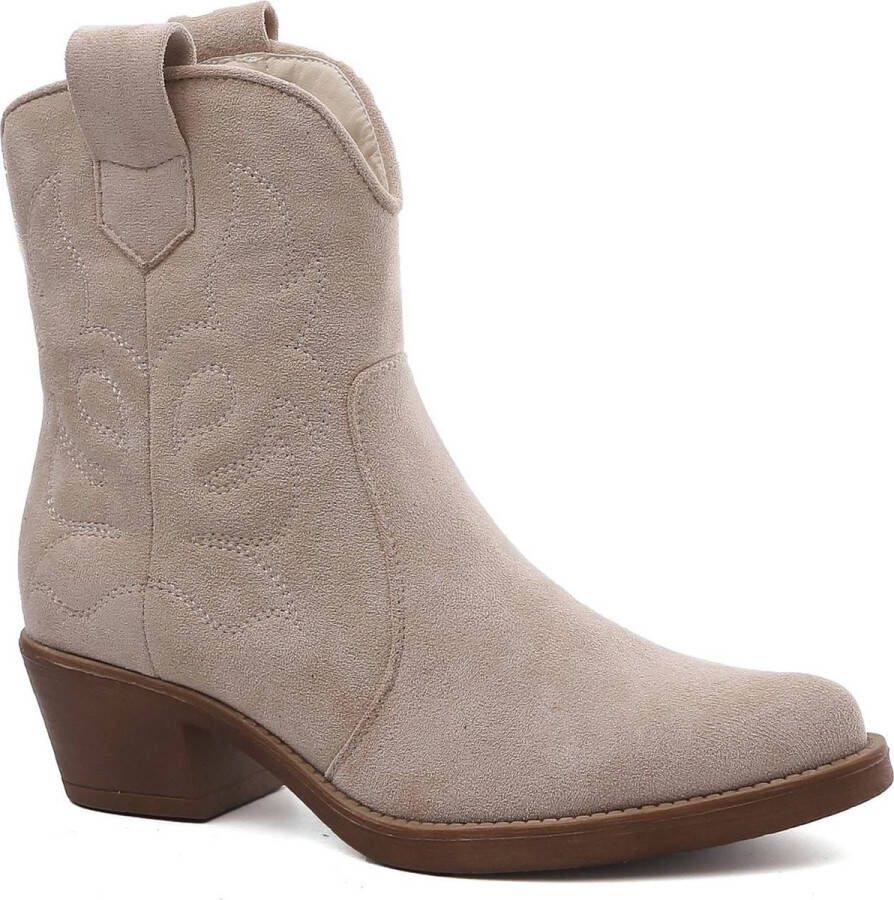 Weloveshoes Cyber Monday Deal Dames Cowboylaarzen met Hak Kort Suedine Beige