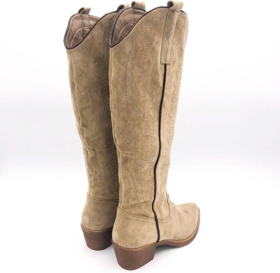 Weloveshoes Cyber Monday Deal Dames Cowboylaarzen met Hak Suedine Taupe Khaki