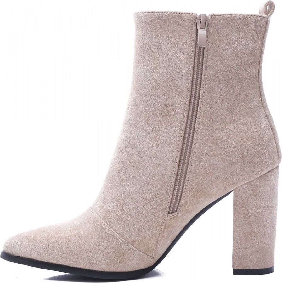 Weloveshoes Black Friday Deal Dames Enkellaarzen met Hak Suedine Beige