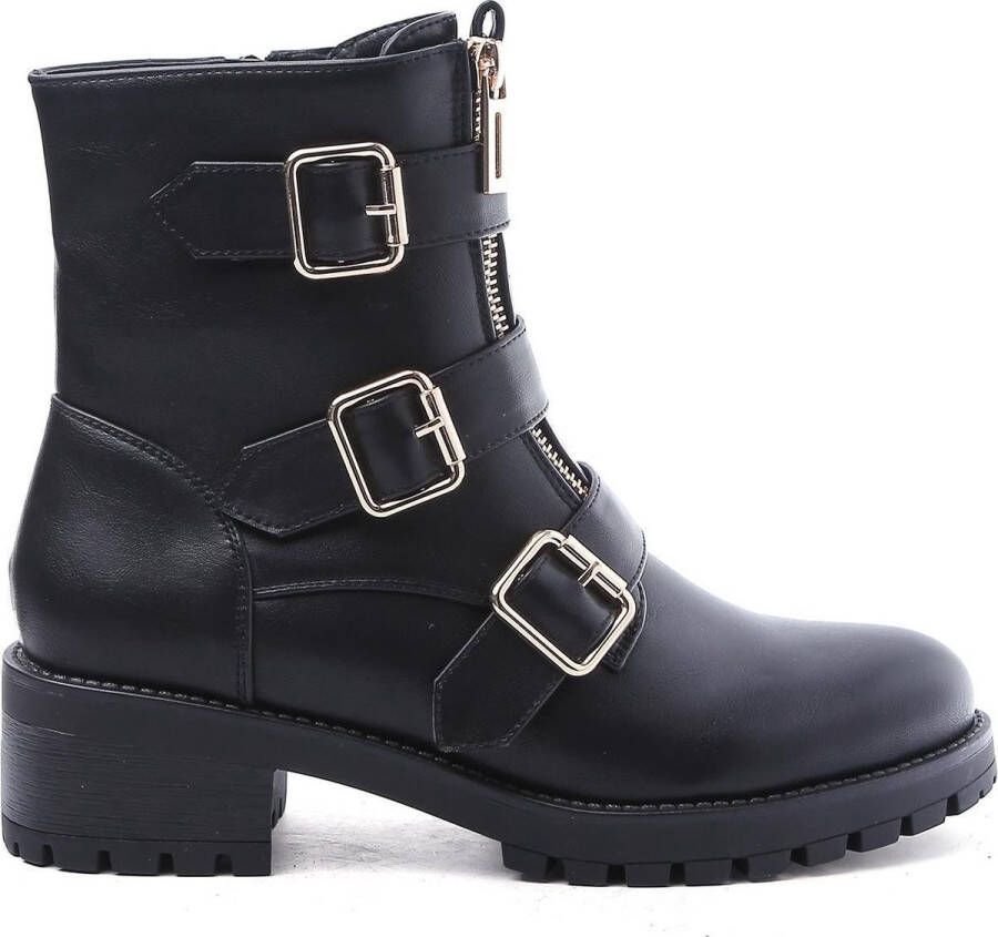 Weloveshoes SmileFavorites® Biker boots met Hak Imitatieleer Zwart