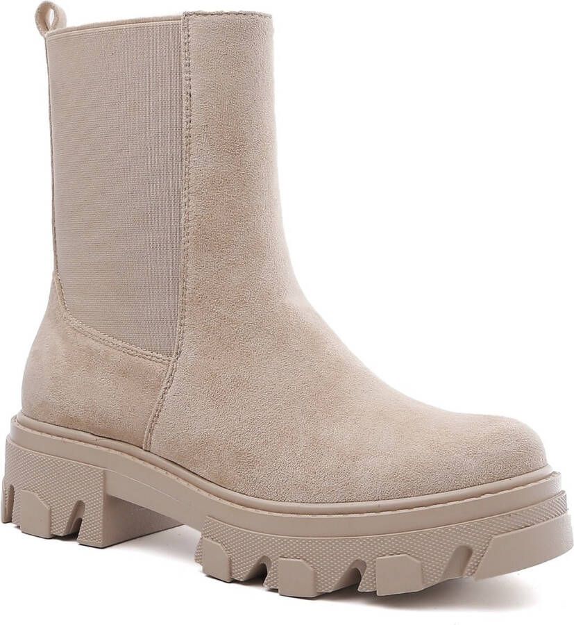 Weloveshoes SmileFavorites® Chelsea boots met Hak Suedine Beige - Foto 2