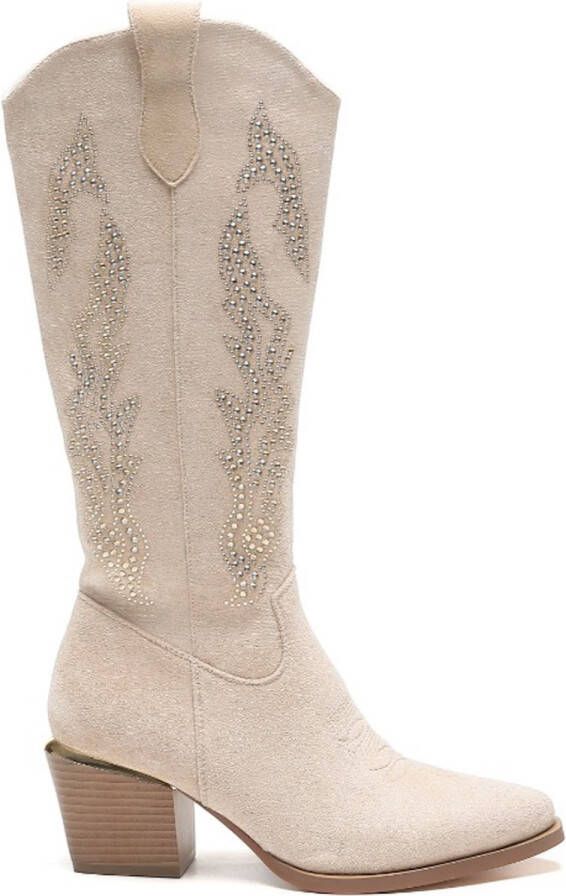 Weloveshoes Smile Favorites Dames Cowboylaarzen met Hak Beige Suedine