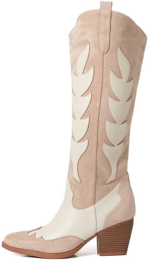 Weloveshoes Smile Favorites Dames Cowboylaarzen met Hak Beige Suedine