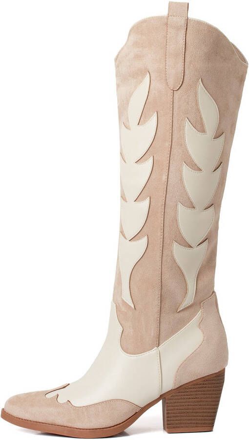 Weloveshoes Smile Favorites Dames Cowboylaarzen met Hak Beige Suedine