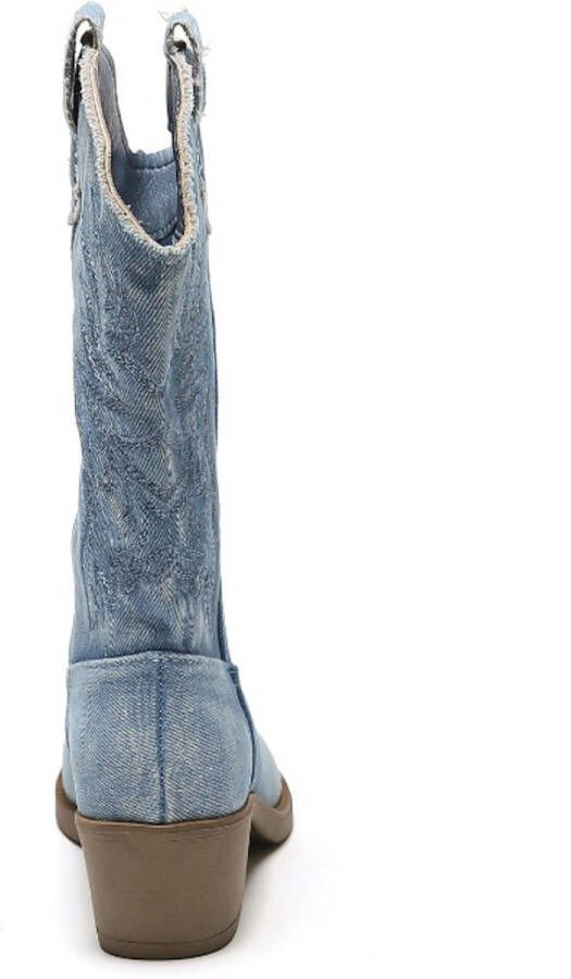 Weloveshoes Smile Favorites Dames Cowboylaarzen met Hak Blauw Stof
