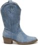 Weloveshoes Smile Favorites Dames Cowboylaarzen met Hak Blauw Stof - Thumbnail 1