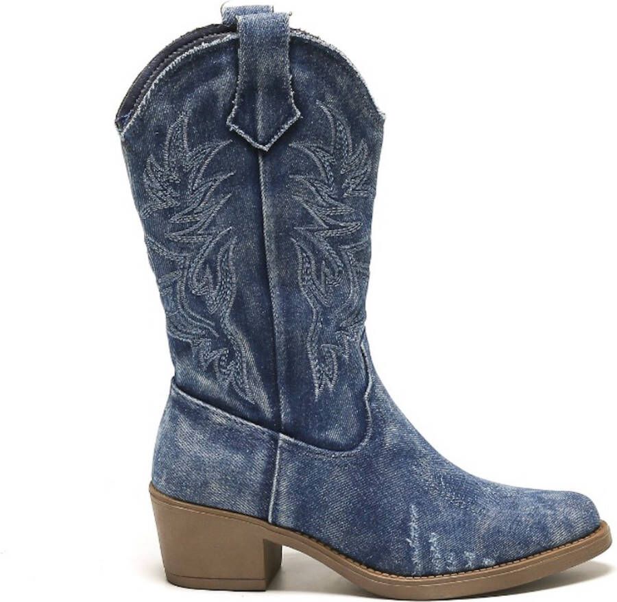 Weloveshoes Smile Favorites Dames Cowboylaarzen met Hak Blauw Stof