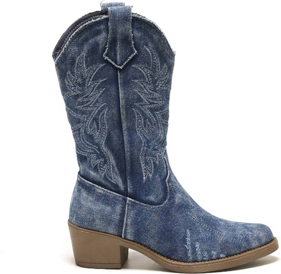 Weloveshoes Smile Favorites Dames Cowboylaarzen met Hak Blauw Stof