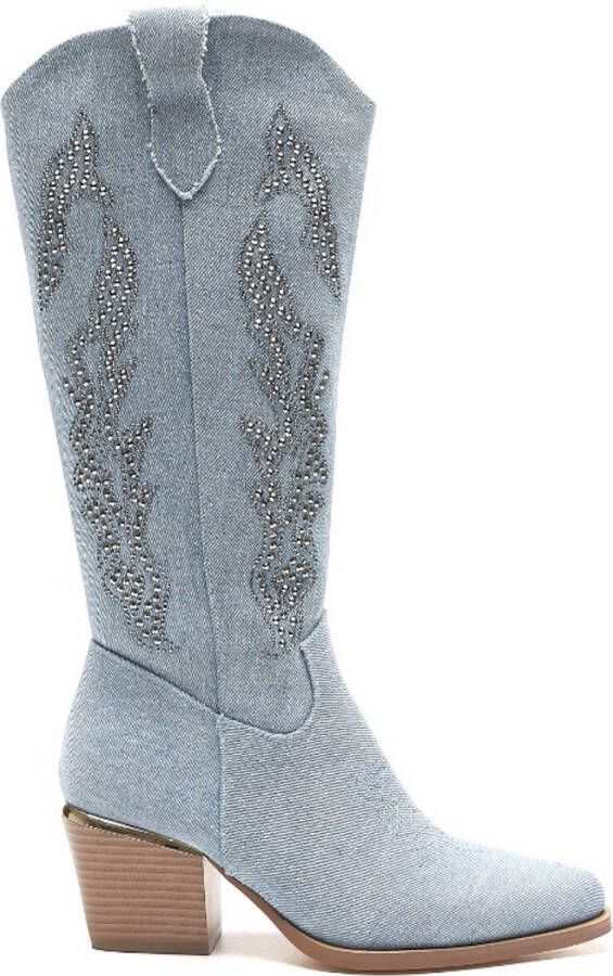 Weloveshoes Smile Favorites Dames Cowboylaarzen met Hak Blauw Stof