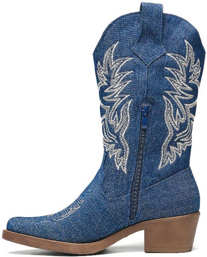 Weloveshoes Smile Favorites Dames Cowboylaarzen met Hak Blauw Stof