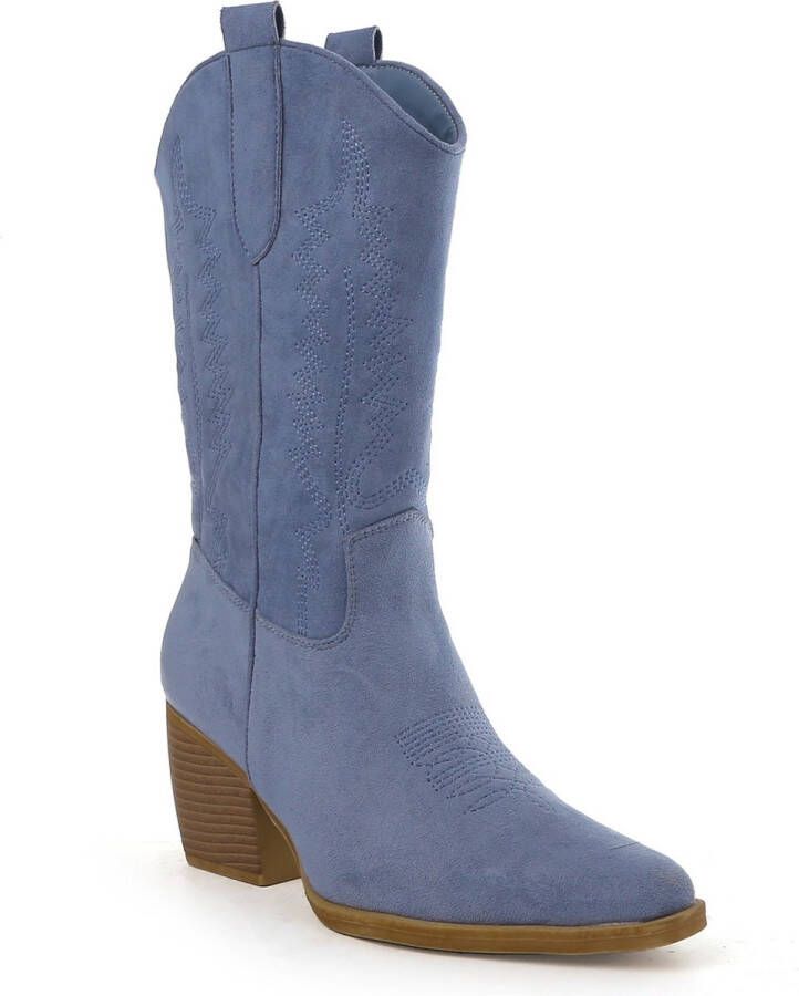 Weloveshoes Cyber Monday Deal Dames Cowboylaarzen met Hak Suedine Blauw