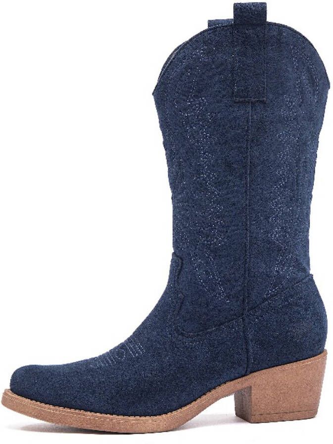 Weloveshoes Smile Favorites Dames Cowboylaarzen met Hak Blauw Suedine