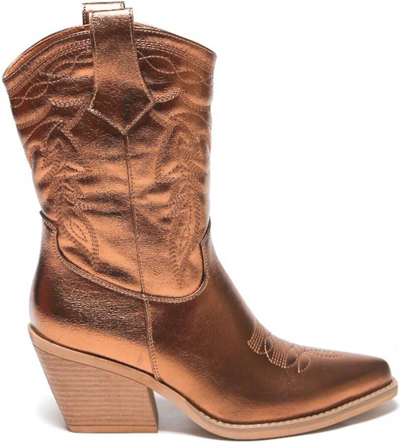 Weloveshoes Smile Favorites Dames Cowboylaarzen met Hak Brons Imitatieleer