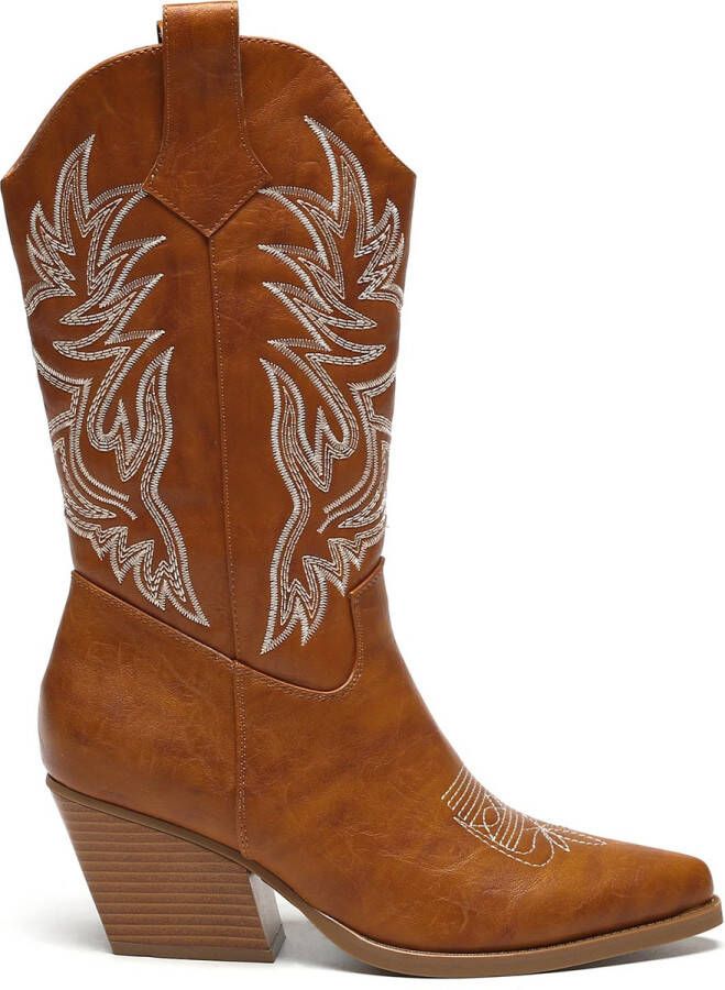 Weloveshoes Cyber Monday Deal Dames Cowboylaarzen met Hak Imitatieleer Camel