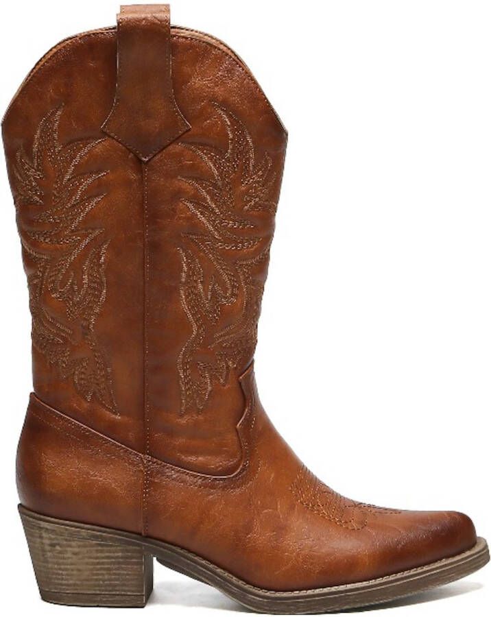 Weloveshoes Smile Favorites Dames Cowboylaarzen met Hak Camel Imitatieleer