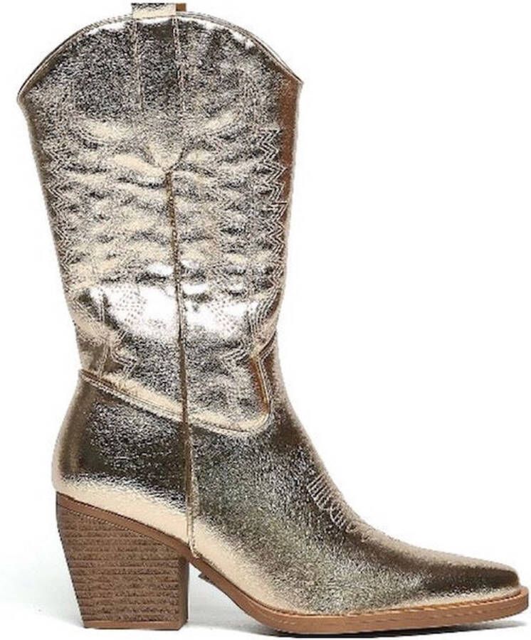 Weloveshoes Smile Favorites Dames Cowboylaarzen met Hak Goud Imitatieleer