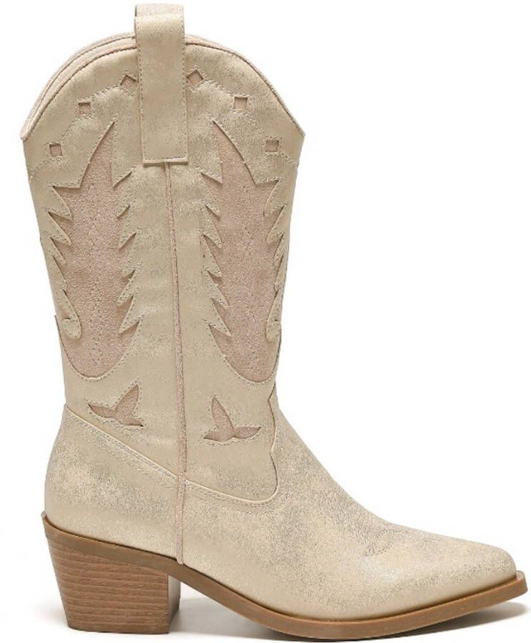 Weloveshoes Smile Favorites Dames Cowboylaarzen met Hak Goud Imitatieleer