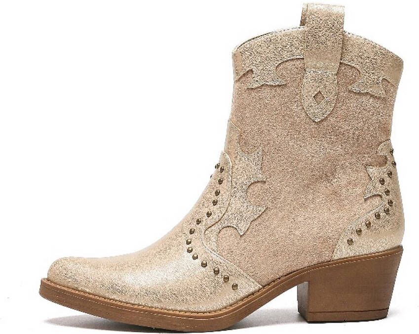 Weloveshoes Smile Favorites Dames Cowboylaarzen met Hak Khaki Suedine Goud
