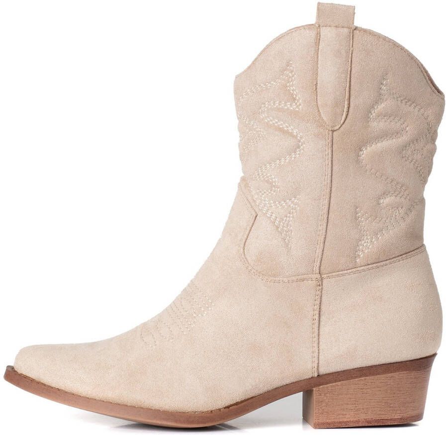 Weloveshoes Smile Favorites Dames Cowboylaarzen met Hak Kort Beige Suedine